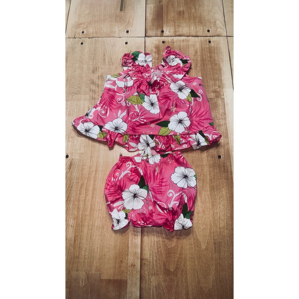 Pacific Legend Aloha Cotton Girls Cabana‎ Set 18M Pink Floral Made in Hawaii